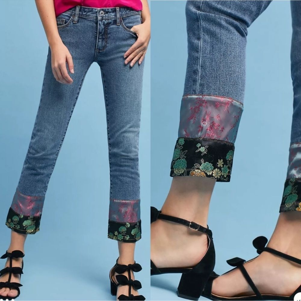 Pilcro and the Letterpress Patchwork Hem Slim Boyfriend Jeans Size 26